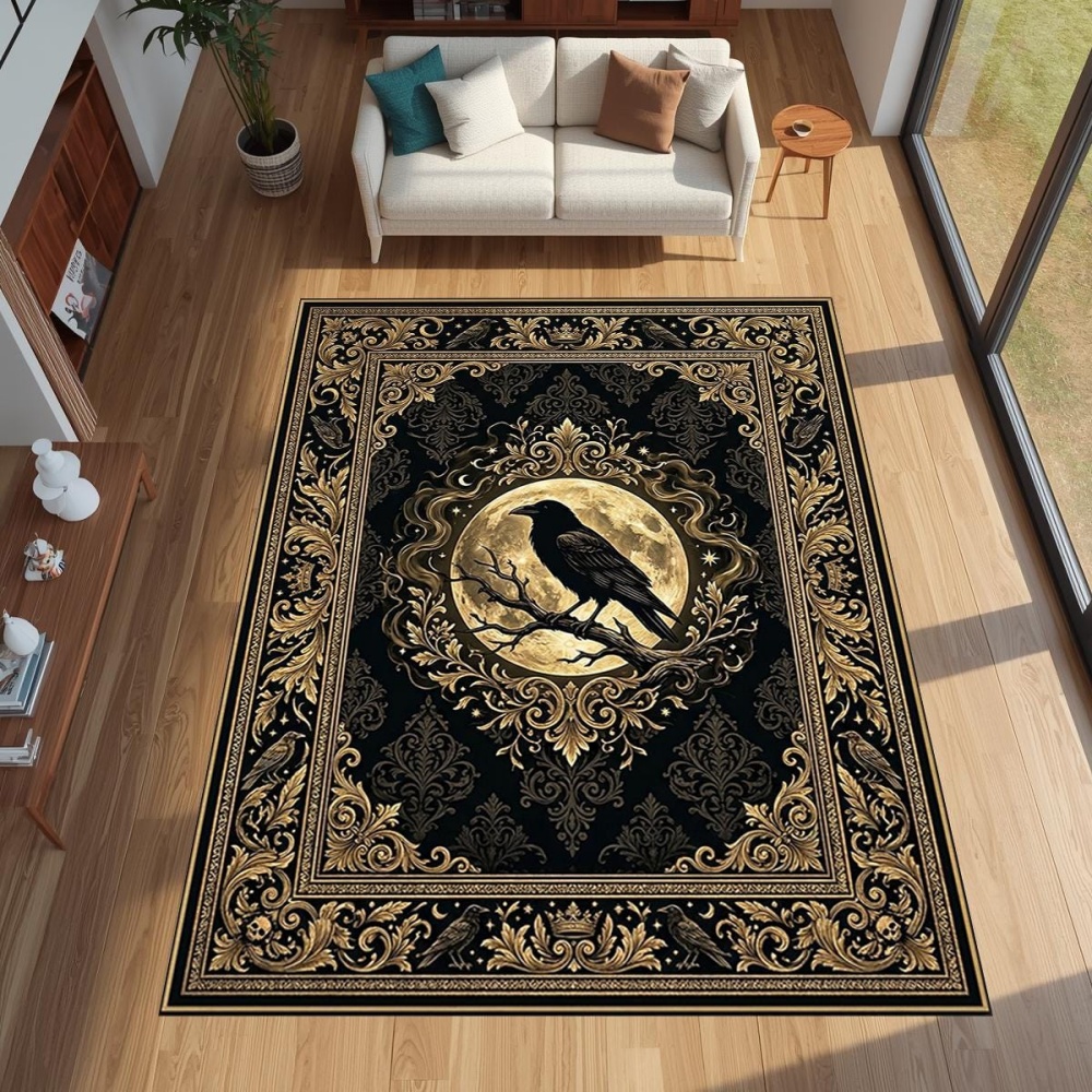 Outdoor Furniture Cafe - Grand tapis imprimé gothique Golden Raven